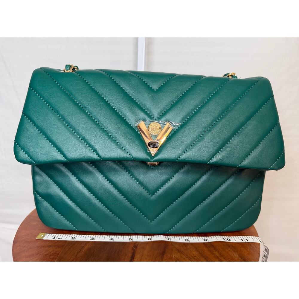 Valentino Orlandi Angel Forest Green Chevron Crossbody NWT Italy - Picture 4 of 7